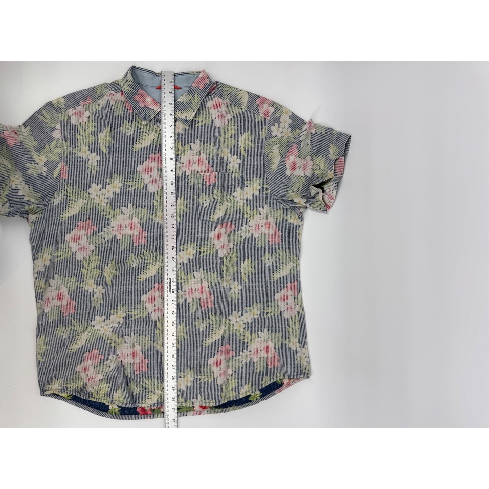 Tommy‎ Bahama Relax Mens XL Blue Striped Floral Tropical Short Sleeve Shirt - Picture 5 of 9